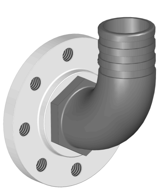 Flange with hose connection at 90°